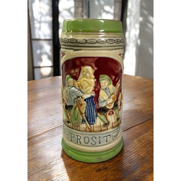 Vintage German Style Prosit Beer Stein Cheers Hand Painted Tavern Scene 7" Tall - Picture 1 of 11